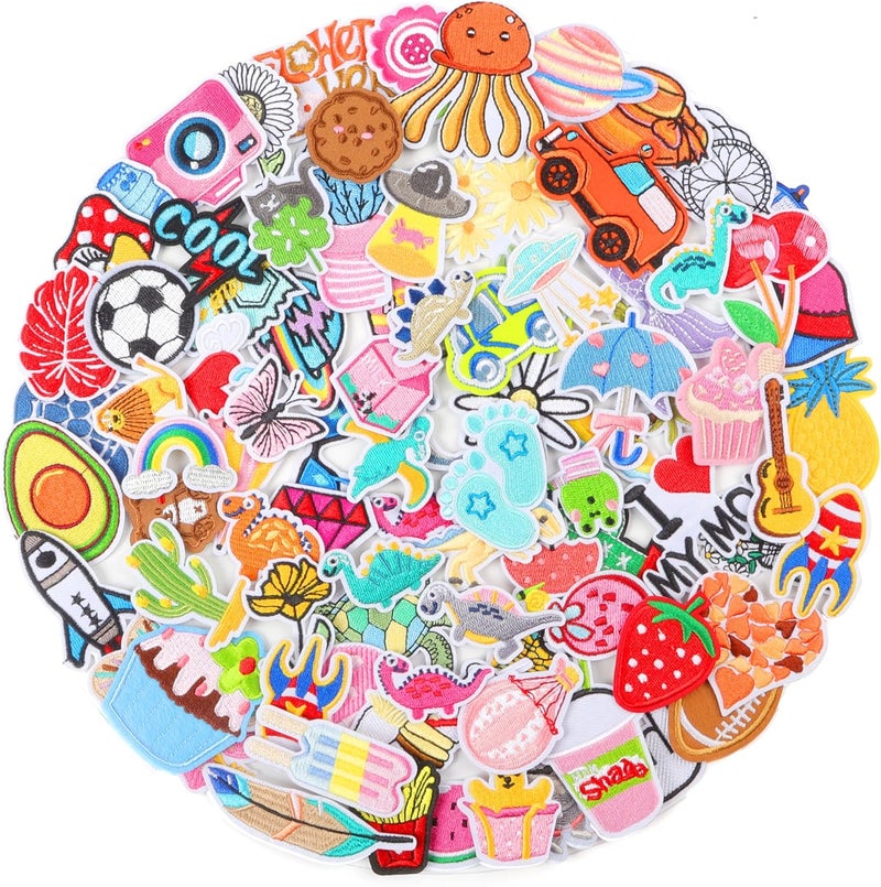 NICEVINYL Embroidered Iron on Patches for Clothing: 80PCS Random Patch Appliques for Clothes Jeans Jackets Bags Hats Fabric Repair - Assorted Funny Style Sew on Patches for DIY Accessories - Image 1